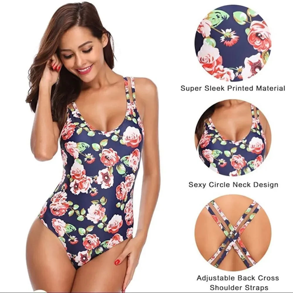 New! Marinavida Floral Low Back One Piece Sz S